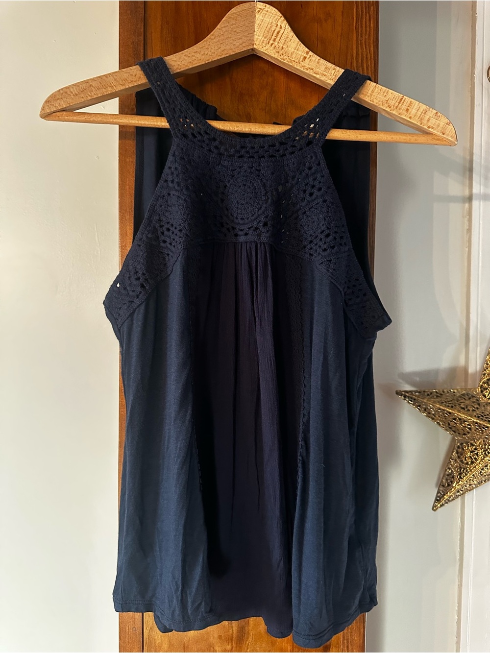 Women's Crochet Yoke Tank Top - Navy